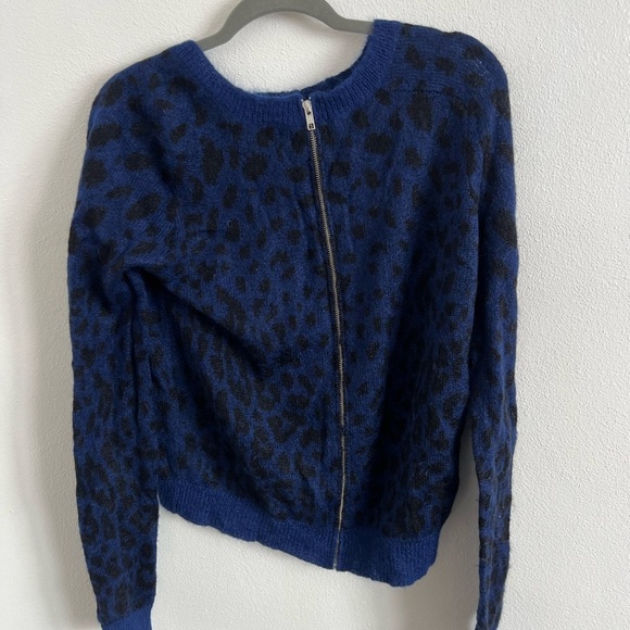 The Kooples Blue Leopard Mohair Print Sweater, size small - Picture 3 of 5